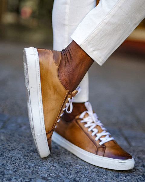 brown dress tennis shoes men Saint Elastic Slip On Sneaker In Cognac Nicol