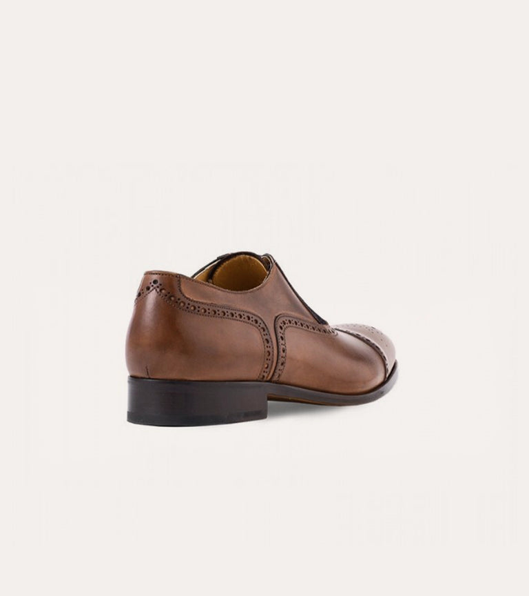 Men's brown Italian leather and blue suede accent oxford brogue lace-up dress shoe