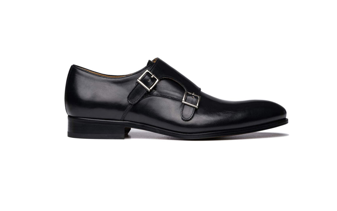 black leather italian monkstrap shoe