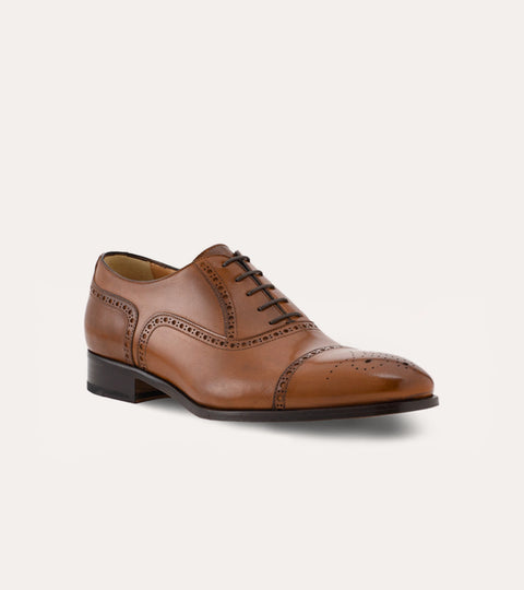 Men's brown Italian oxford brogue lace-up dress shoe