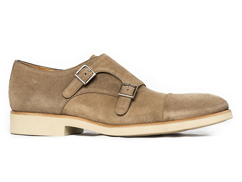 Hybrid Cap Toe Double Monkstrap in Sand Suede