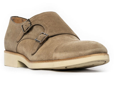 Hybrid Cap Toe Double Monkstrap in Sand Suede