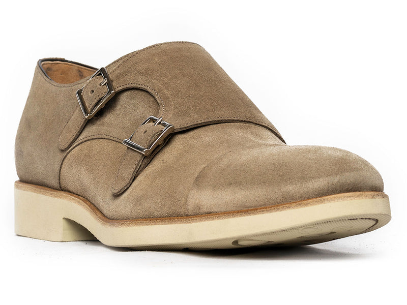 Hybrid Cap Toe Double Monkstrap in Sand Suede