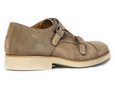 Hybrid Cap Toe Double Monkstrap in Sand Suede