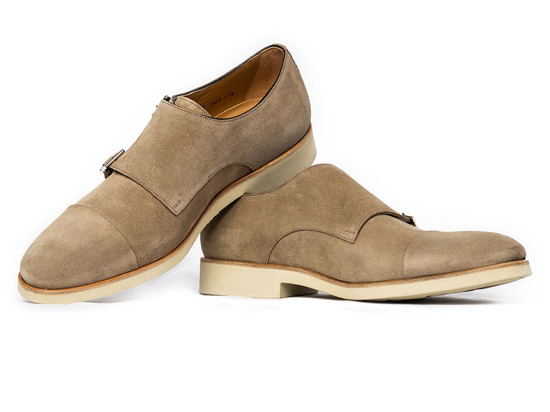 Hybrid Cap Toe Double Monkstrap in Sand Suede