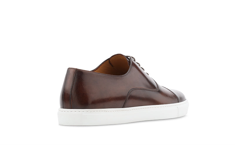 brown leather dress sneaker white outsole