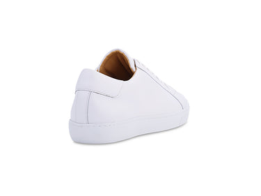white leather dress sneaker with white outsole