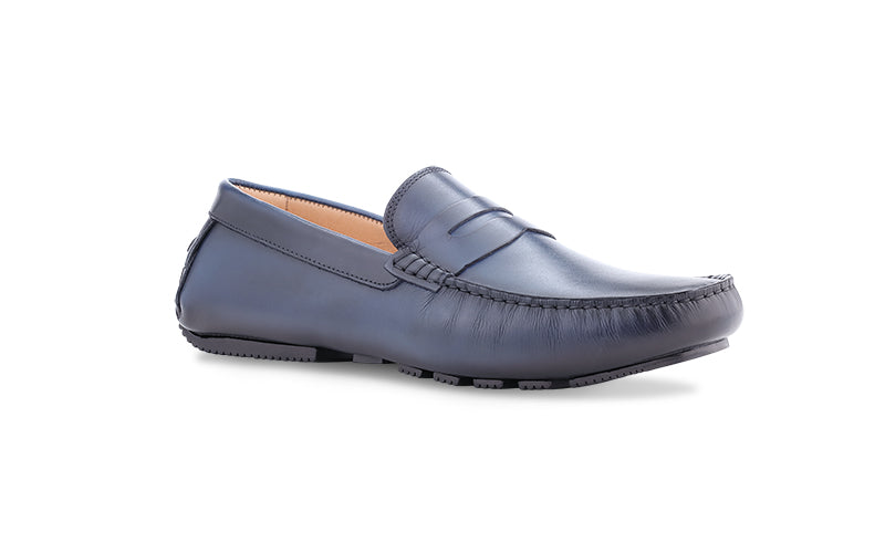 blue italian moccasin dress shoe