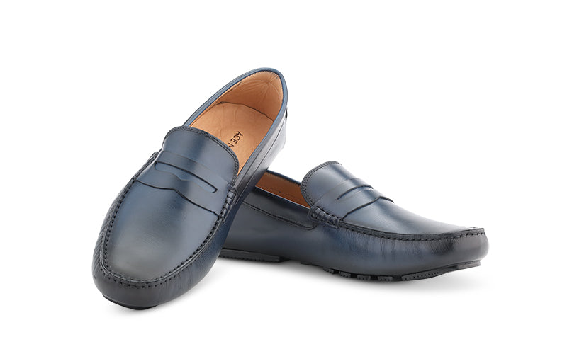 acemarks blue italian moccasin shoe