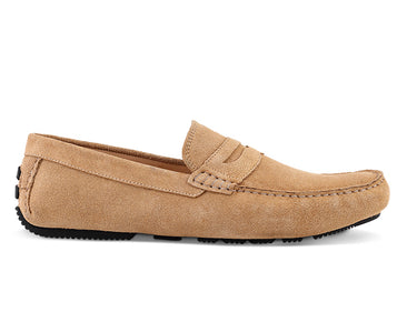 light brown suede driver shoe