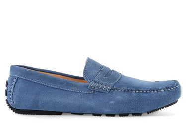 blue suede italian driver shoe