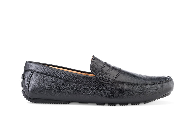 slip on black leather moccasin