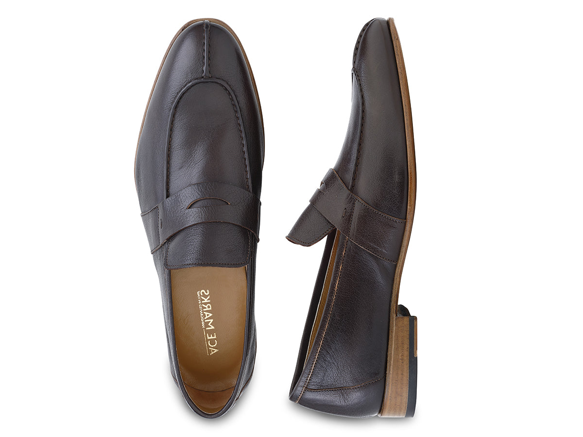 Buffalo Leather Loafer in Dark Brown - Ace Marks