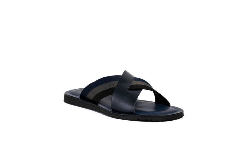 Slide Sandal-Blue/Grey Grossgrain - Ace Marks