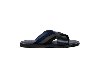 Slide Sandal-Blue/Grey Grossgrain - Ace Marks