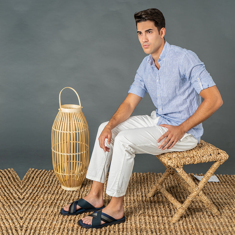 Slide Sandal-Blue/Grey Grossgrain - Ace Marks