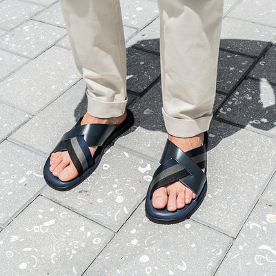 Slide Sandal-Blue/Grey Grossgrain - Ace Marks