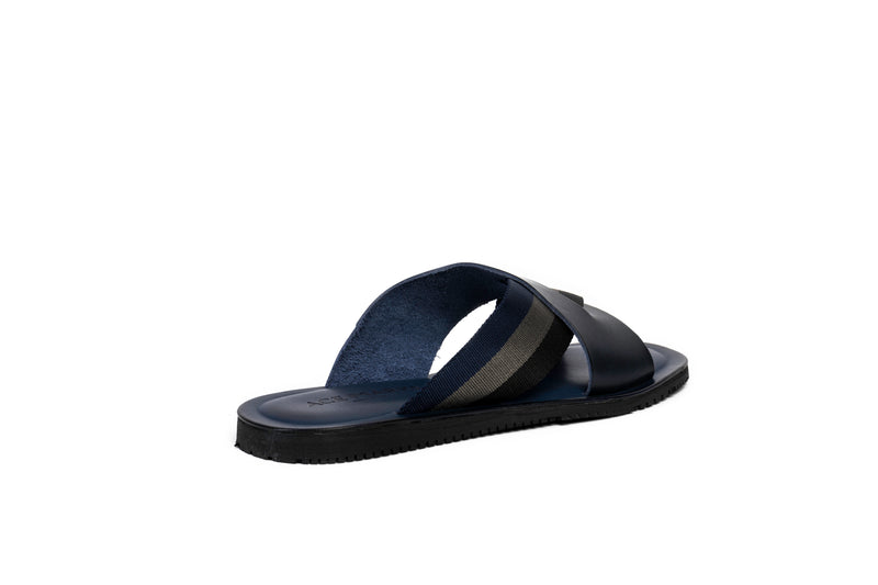 Slide Sandal-Blue/Grey Grossgrain - Ace Marks