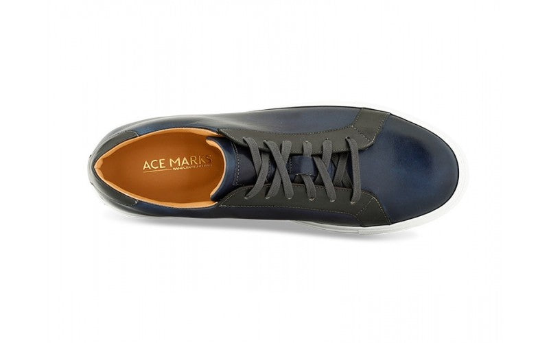 acemarks blue leather dress sneaker for men