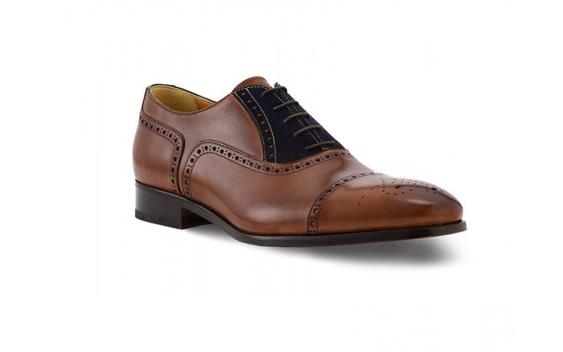 Half Brogue Cap Toe Brown Antique & Blue Suede