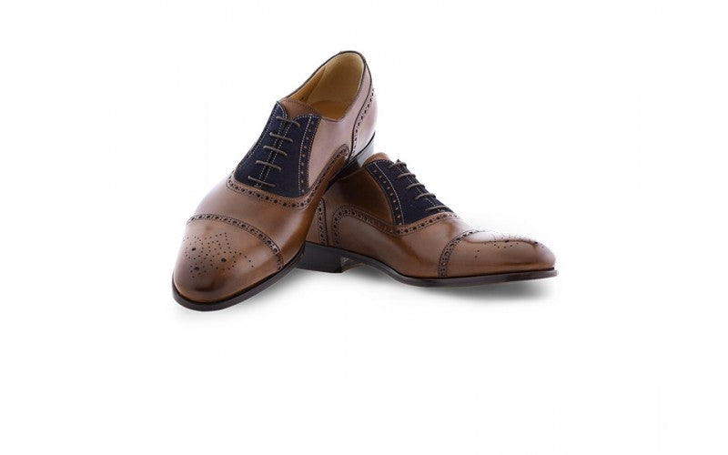 Half Brogue Cap Toe Brown Antique & Blue Suede