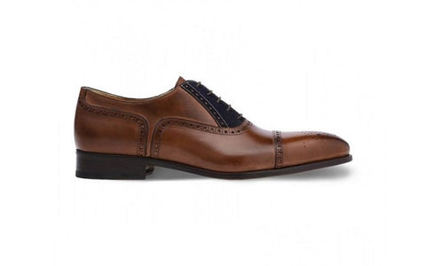 Half Brogue Cap Toe Brown Antique & Blue Suede - Ace Marks