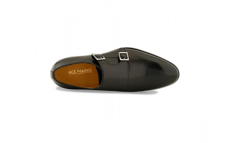 acemarks black leather italian monkstrap shoe